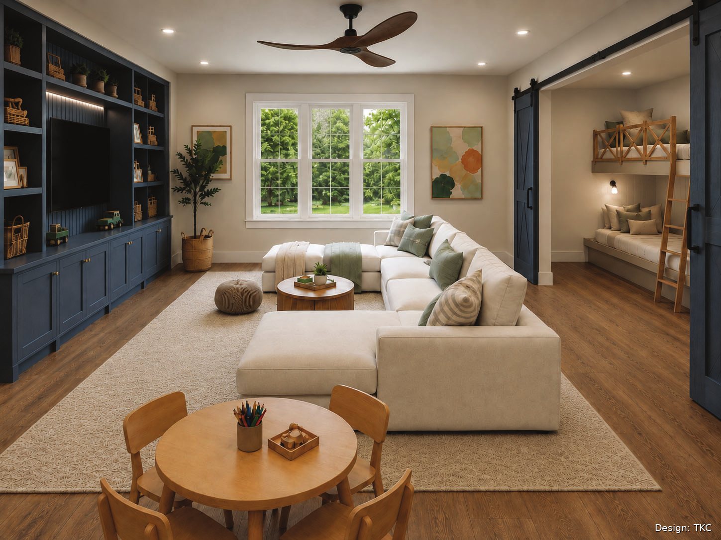 Rendering of the bonus room with built-in media wall